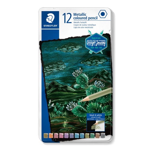 25110-ESTUCHE METALICO CON 12 LAPICES DE COLORES METALICOS DESIGN JOURNEY 146M M12